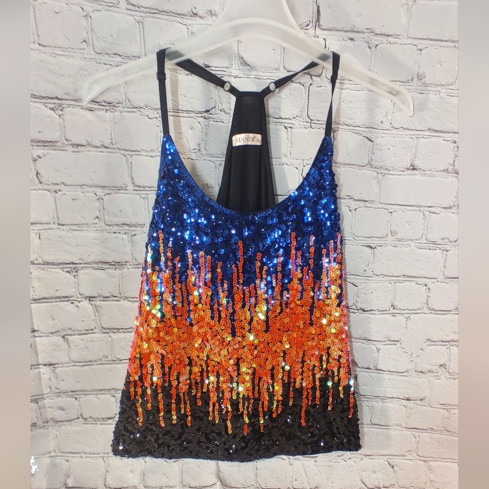 Maner Sequin Cami Top Glittery Racer Adjustable Tank XL Flapper Girl Theatre
